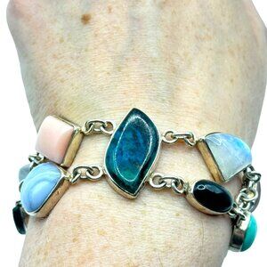 Sterling Silver 925 Multi-stone Bracelet 8-9in Southwestern Moonstone Turquoise